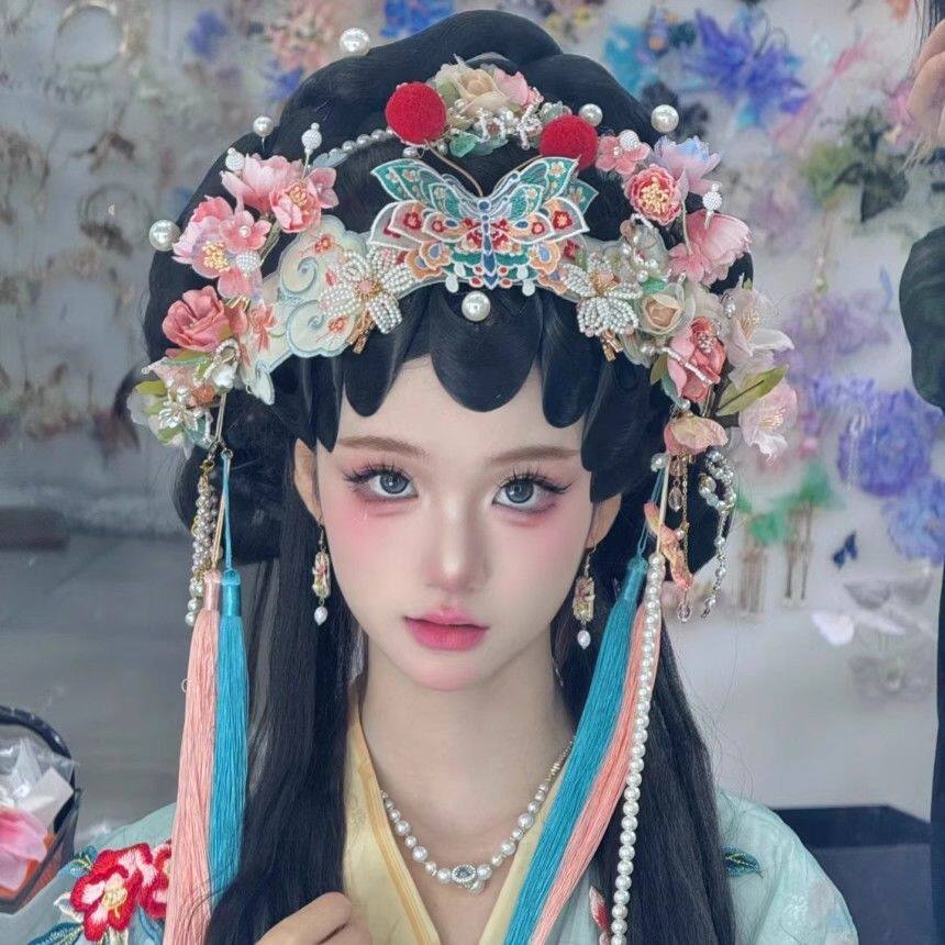 汉服头饰戏曲风发带飘带流苏发饰汉服蝴蝶发饰京剧拍照女古风配饰