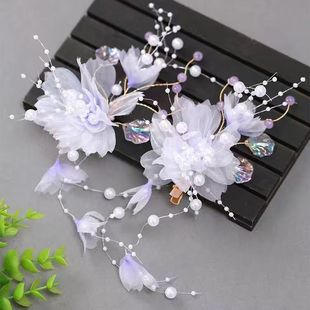 紫色古风发饰仙气头饰古风烫花花朵发夹夹子新款超仙古典舞头饰
