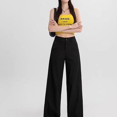 黑色休闲 微喇叭裤女大尺码胖mm遮胯显瘦宽松阔腿梨形身材西装马