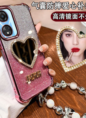 oppoA58手机壳oppo保护A58x硅胶套5G全包opa气囊防摔PHJ110软壳镶钻oppophj带补妆镜x5g新款585g女高级感可爱