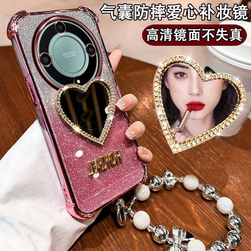 荣耀X9A防摔闪粉爱心手机壳