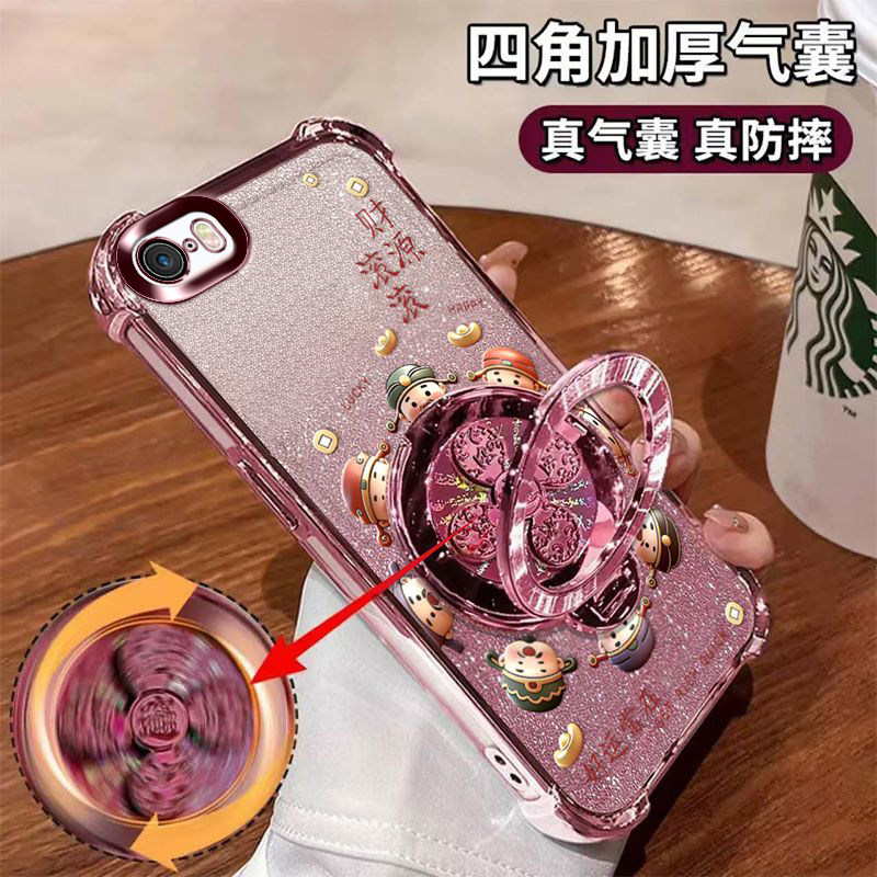 适用苹果5S手机壳ipone5SE好运常在软胶A1528闪金财神ipone镜头膜保护套Apple新款外壳男女ipone风生水起支架
