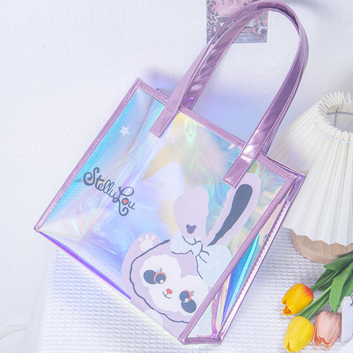 尚盈@紫兔星黛露炫彩大容量防水手提果冻包女游泳沙滩镭射包定制