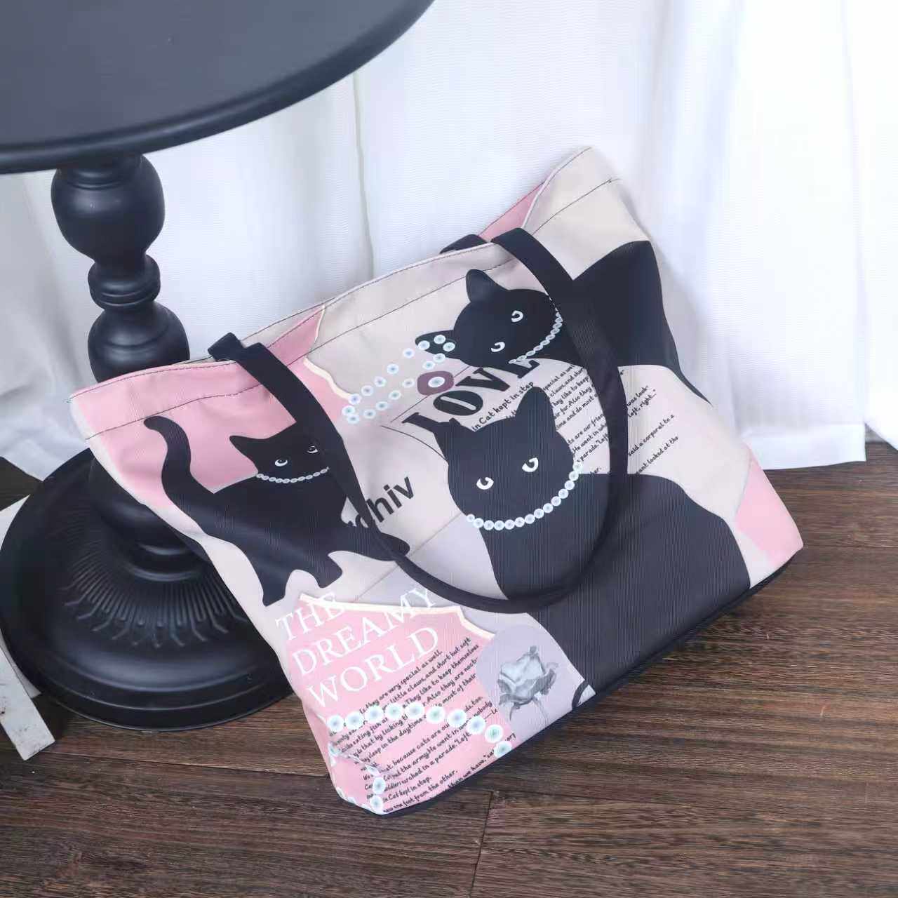 尚盈珍珠小黑猫斜纹防水手提袋上班便携饭盒斜挎手拎包杂物充电器,箱包皮具/热销女包/男包,通用款女包,淘宝优惠券,粉丝福利购,淘宝优惠卷