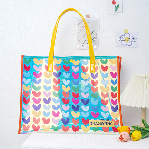 小爱心炫彩透明手提镭射包