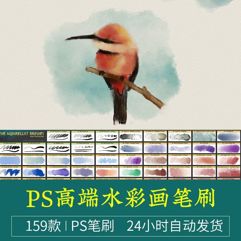 PS水彩笔刷插画水墨渲染CG手设计素材/源文件