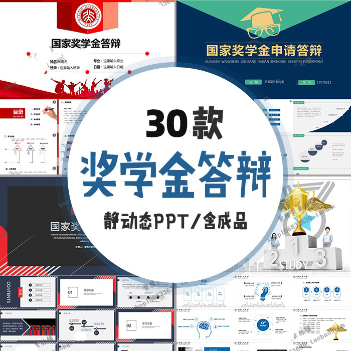 国家奖学金答辩ppt模板静动沉稳简约大气 助学金奖学