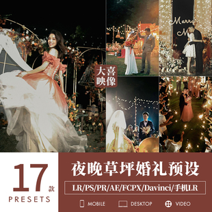 LR预设夜晚草坪婚礼跟拍PS户外结婚人像场布调色PR滤镜LUT剪映