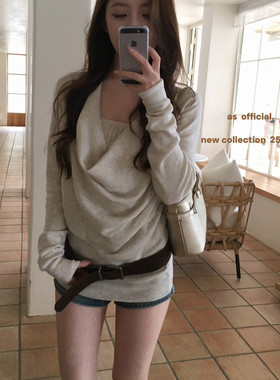 AS OFICIAL多色b入主推款韩女秋季氛围假两件荡领设计感针织衫女