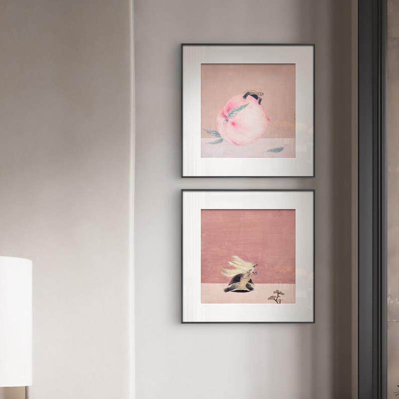 新中式餐厅多联禅意装饰画入户玄关长寿风水儿童挂画客厅背景墙画