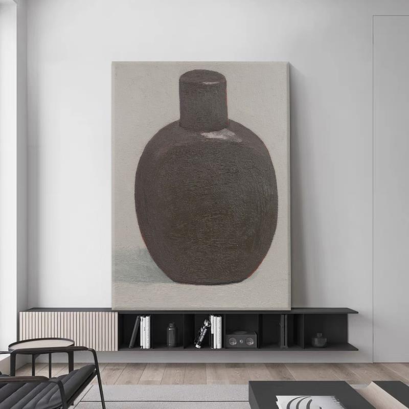 法式中古风手绘油画客厅艺术抽象花瓶装饰画玄关饭厅丙烯肌理挂画图片