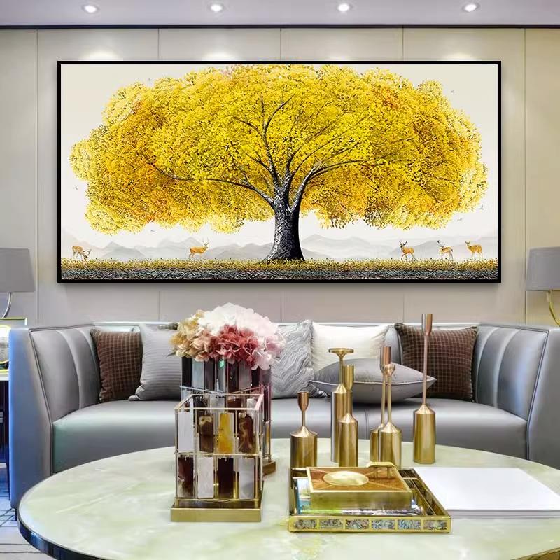 发财树轻奢客厅装饰画沙发背景墙壁画现代简约高级感大气餐厅挂画图片