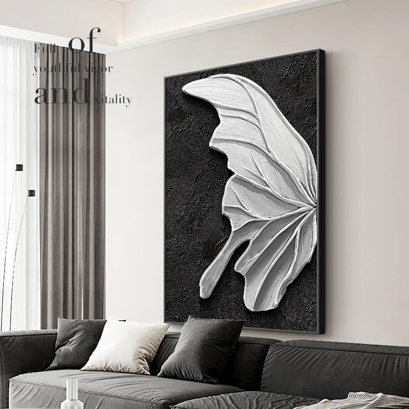 蝴蝶客厅沙发背景墙挂画黑白抽象玄关画艺术装饰画高级感玄关壁画图片