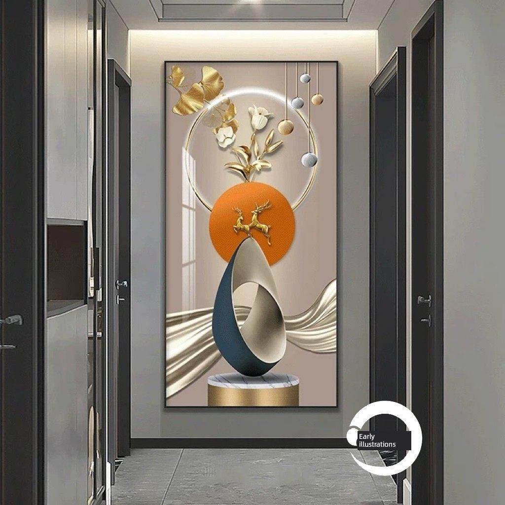 客厅入户玄关装饰画现代轻奢进门走廊过道鱼鹿竖版挂画背景墙壁画,家居饰品,现代装饰画,淘宝优惠券,粉丝福利购,淘宝优惠卷