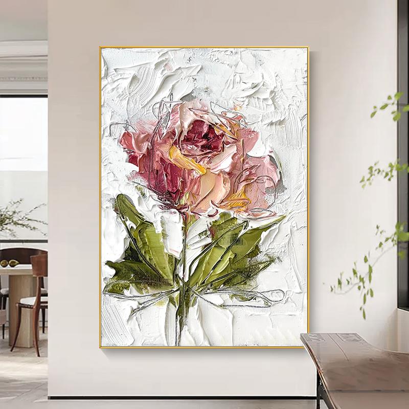 Notareart手绘油画《惊艳》牡丹花玄关背景墙装饰画肌理客厅挂画图片