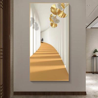 入户玄关装饰画金杏叶延伸空间橙色建筑高档抽象轻奢走廊过道挂画