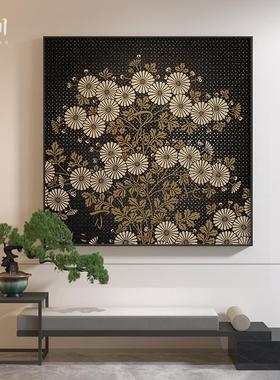 新中式中国风黑色高级感植物花朵入户玄关客厅装饰画壁画方形挂画