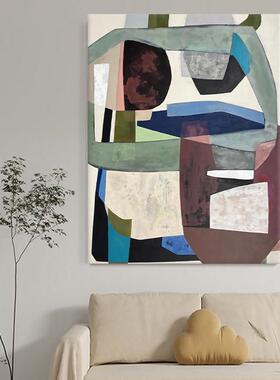 莫兰迪色系纯手绘油画客厅抽象小众装饰画玄关简约侘寂风大幅挂画