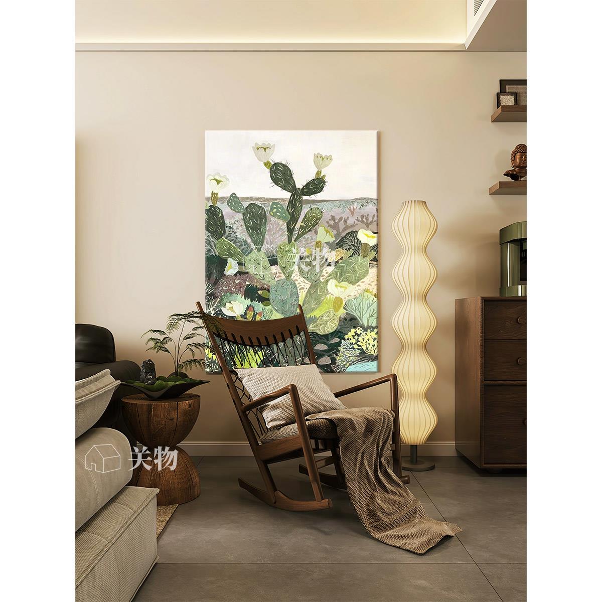 法式仙人掌手绘油画餐厅客厅挂画小清新绿色植物玄关装饰画无边框 - 封面