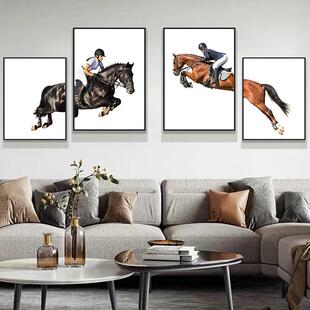 美式轻奢马的图案装饰画现代客厅沙发背景墙壁画北欧上下组合挂画