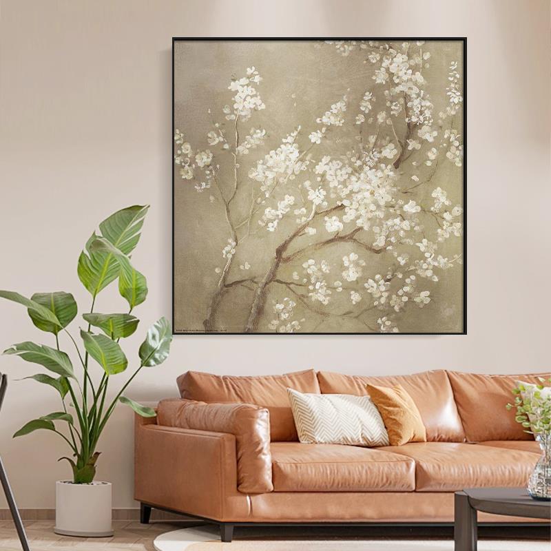 白玉兰手绘油画新中古风客厅沙发背景装饰画玄关书房花卉餐厅挂画图片