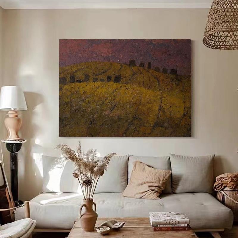 HW.paint原创手绘《故乡》侘寂风客厅油画卧室风景装饰壁画高级感