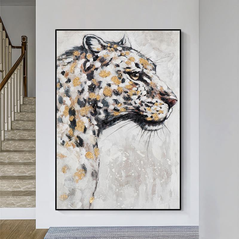 Notareart手绘油画 画《金钱豹》动物客厅背景墙装饰画 画玄关挂图片