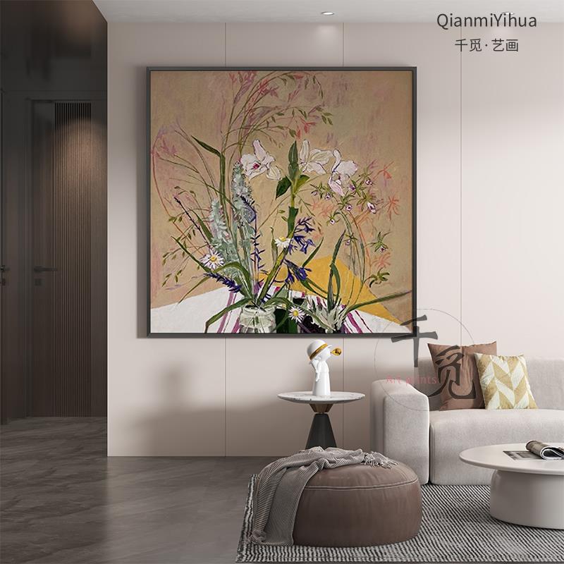 现代简约抽象花卉入户玄关挂画艺术酒店房间装饰画客厅正方形壁画图片