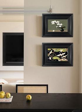 中古风法式餐厅挂画高级感黑色小众艺术装饰画松鹤延年电视墙壁画