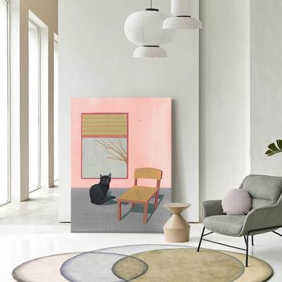 《好奇的猫》房间卧室装饰画玄关小众艺术手绘油画客厅背景墙挂画