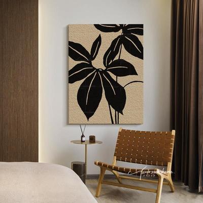 QC.ART手绘油画古色侘寂风肌理画树叶抽象客厅装饰画简约玄关挂画