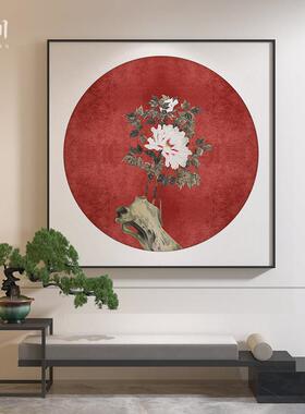 新中式红色中国风古典牡丹走廊过道玄关客厅装饰画壁画方形挂画