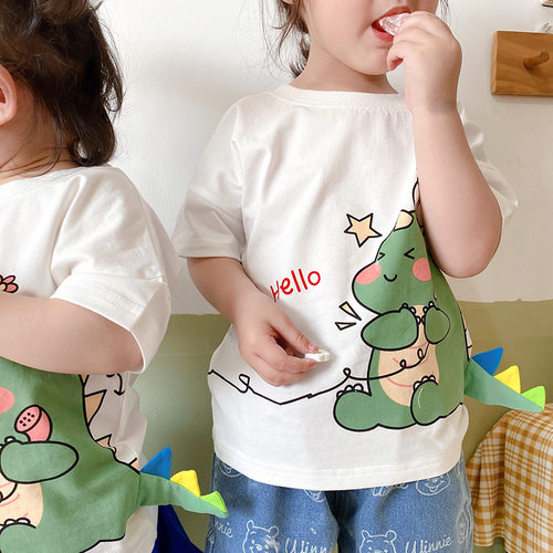 100%纯棉卡通立体男女儿童中小童短袖T恤夏季新款宝宝半袖上衣潮