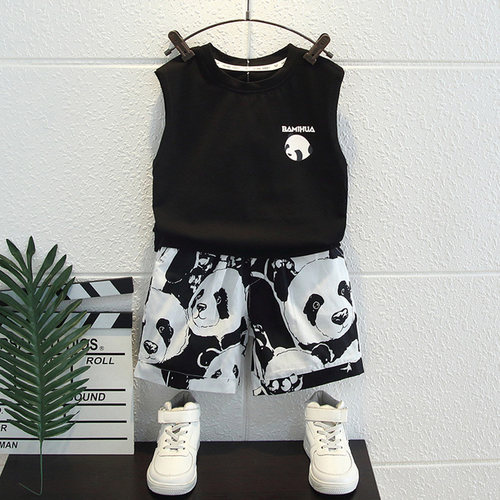 男童夏季背心套装洋气宝宝网红炸街衣服儿童帅气无袖夏装2024新款