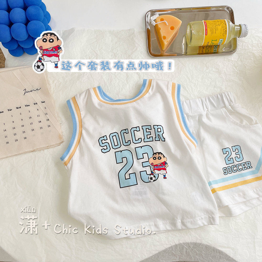 童童夏季薄款背心+短裤套装男女.童宝宝无袖上衣足球服两件套