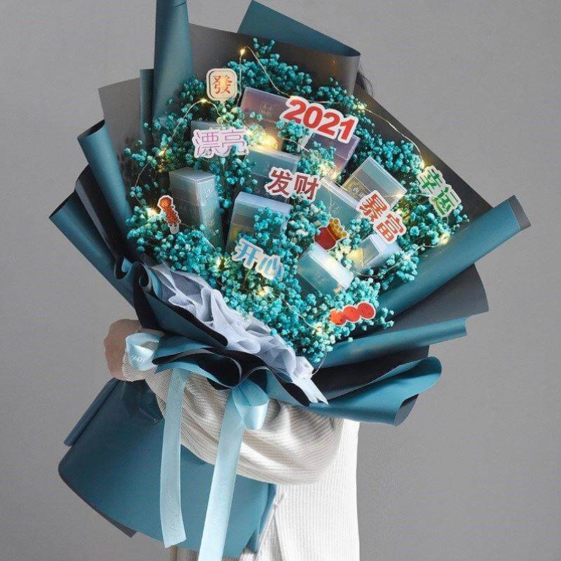 圣诞节送男友装烟的烟花束男士生日放烟diy材料旺仔包花束装礼盒