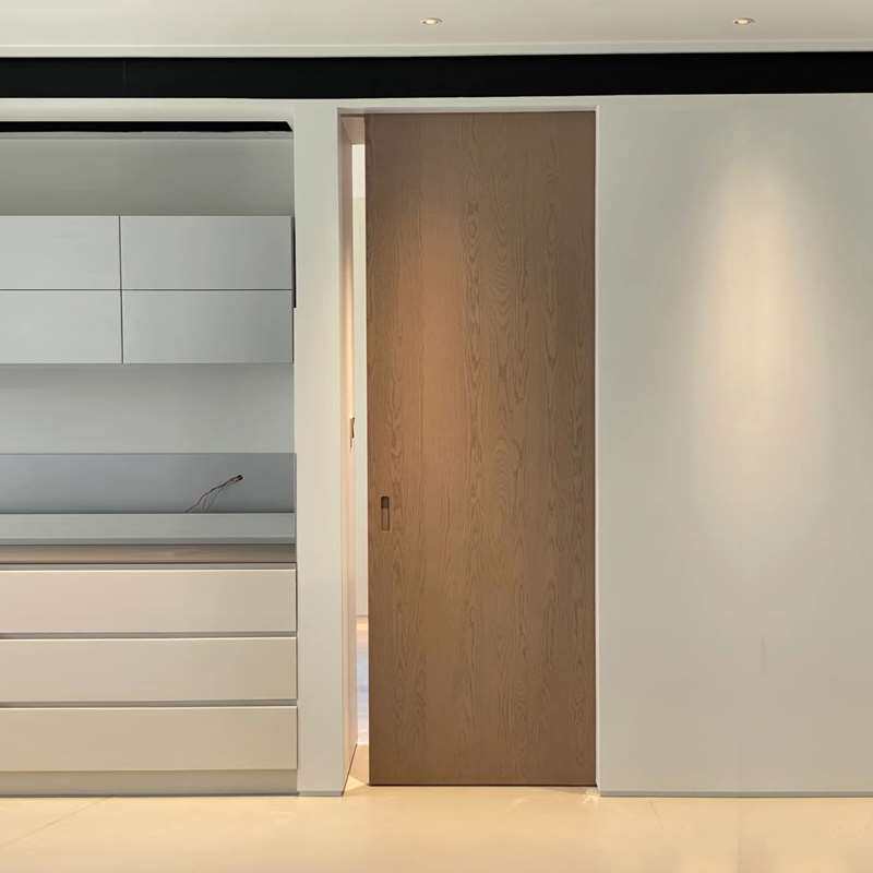 极简口袋门隐形门内嵌弹按式实木隐藏门玻璃门吊轨推拉移门隔断门