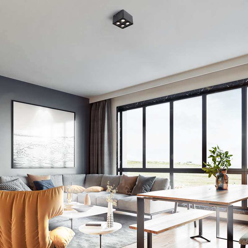 客厅射灯2021年新款四头明装led方形免开孔家用简约防眩无主灯