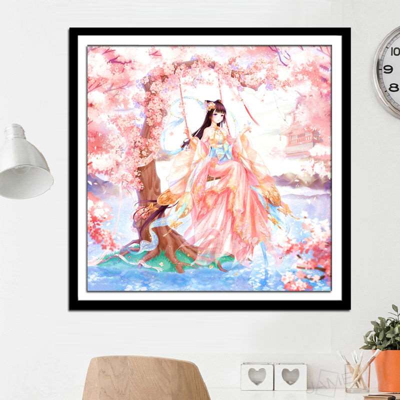 钻石画满钻唯美古风美女古装秋千美人卡通动漫卧室客厅贴钻十字