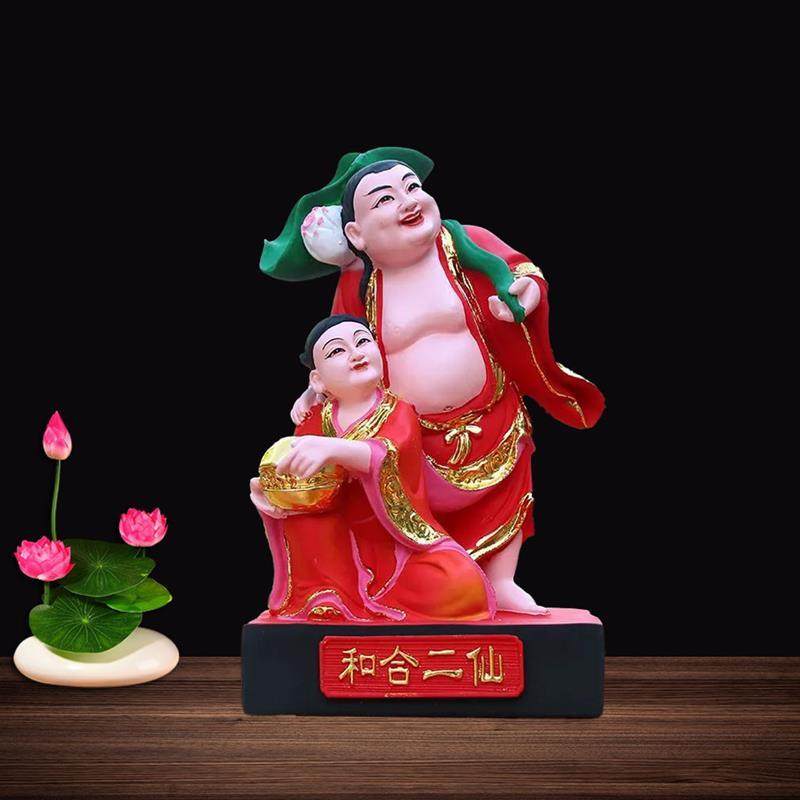 12寸 合二仙童子摆件中式合 和仙童佛像家居客厅卧室婚房结婚礼物