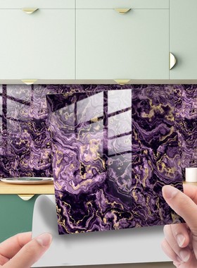 轻奢紫色仿大理石纹水晶膜瓷砖贴纸家居遮丑装饰画自粘地板贴墙贴
