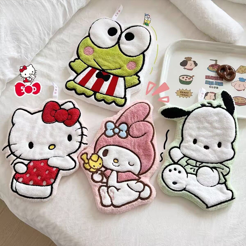 厨房擦手巾卡通可爱洗手毛巾挂式双层加厚吸水珊瑚绒儿童小方巾