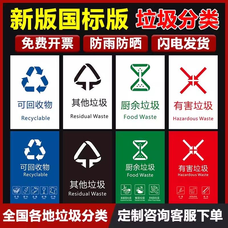 海报墙贴垃圾分类纸学校幼儿园