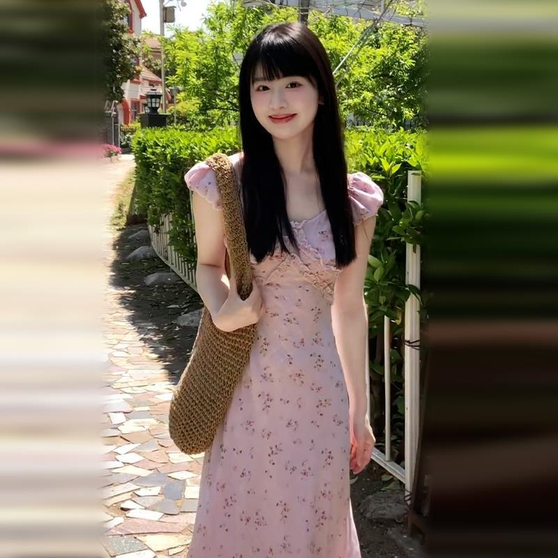 法式紫色碎花连衣裙子女装夏季2025新款爆款气质绝美漂亮修身长裙