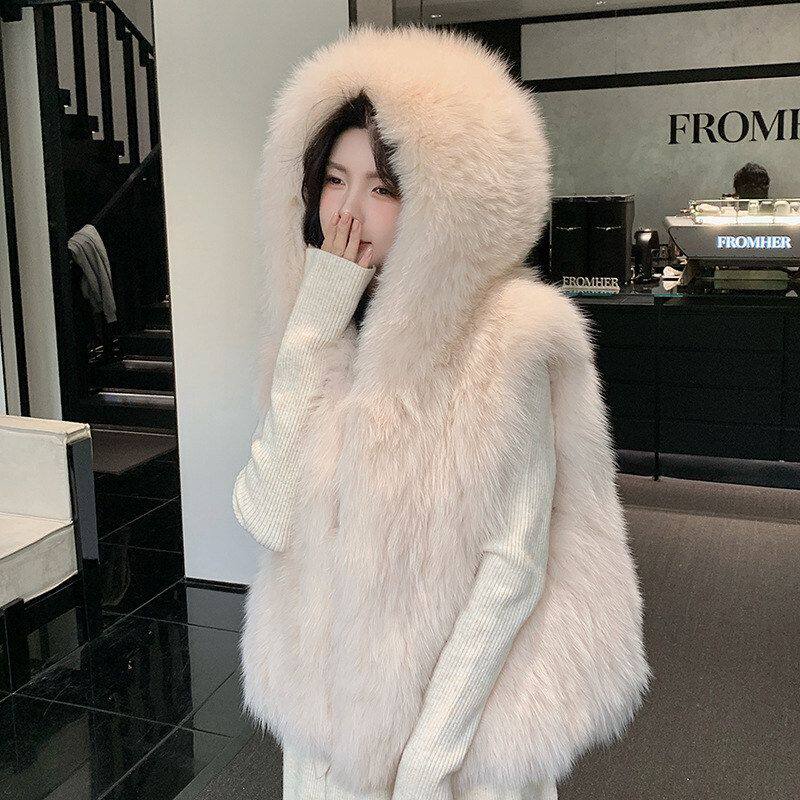 新款海宁狐狸毛皮草女连帽外套