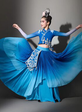桃李杯花儿蓝色剧目舞蹈演出服女童苗家苗族大摆裙少儿童艺考服装