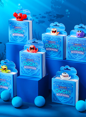 ouch海洋动物立体书签3d立体书签鲨鱼章鱼PVC摆件创意屏幕汽车中控台摆件搞怪个性后视镜车载饰品可爱礼品