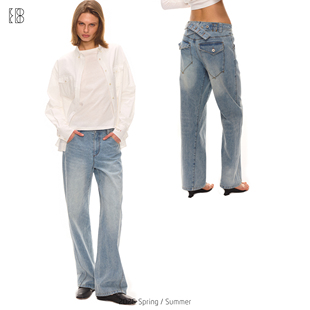 EVISTUB * 90’S L02 JEAN *  PIECED TAPER 水洗蓝巴黎扣牛仔裤