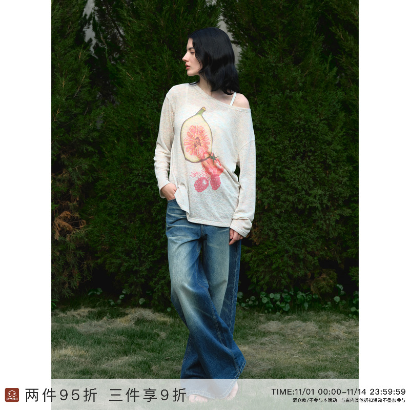 EviStub水洗蓝做旧猫须牛仔裤女