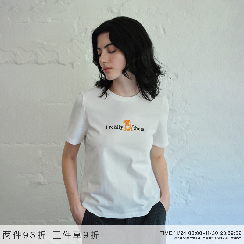 EviStub棉质小狗标语印花T恤女夏